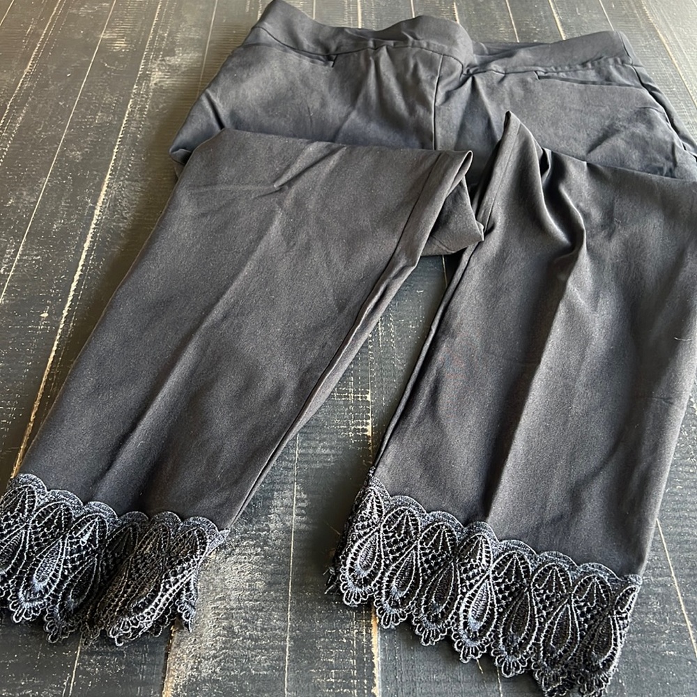 Chico’s, lace bottom, black pull on pants